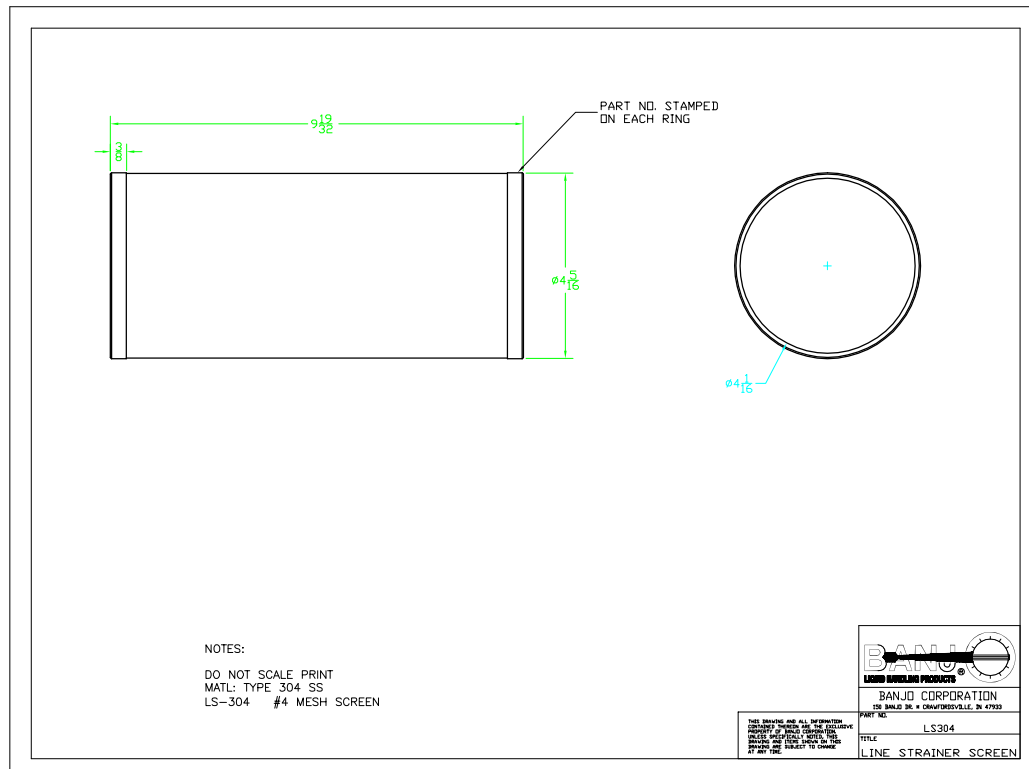 Banjo Stainless Steel 3 Inch Line Strainer 4 Mesh Screen For Y-Strainers - LS304
