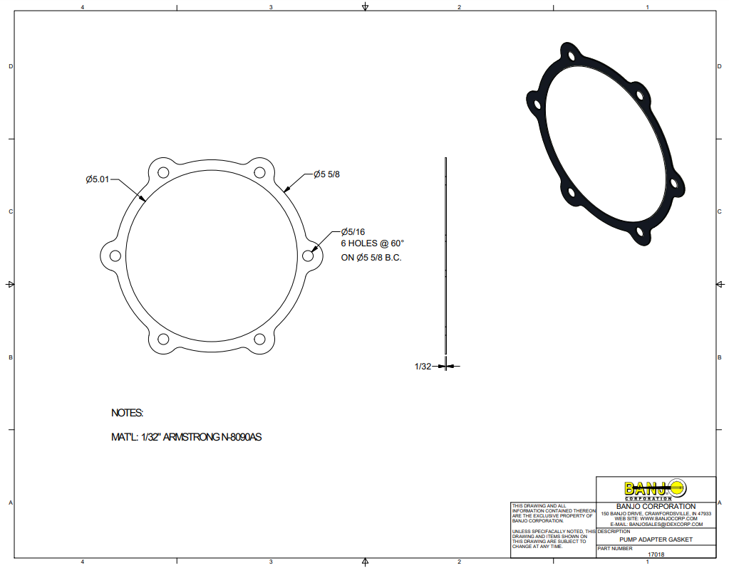 Banjo Cast Iron Pump Gasket Adapter for 1-1/2" and 2" Pumps - 17018