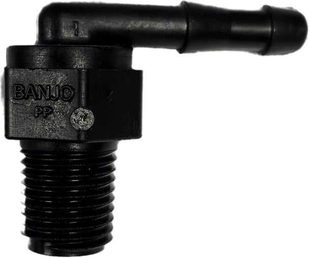 Banjo 90 Degree Hose Fitting 1/4" Male Thread X 1/4" Hose Barb - HB025-90