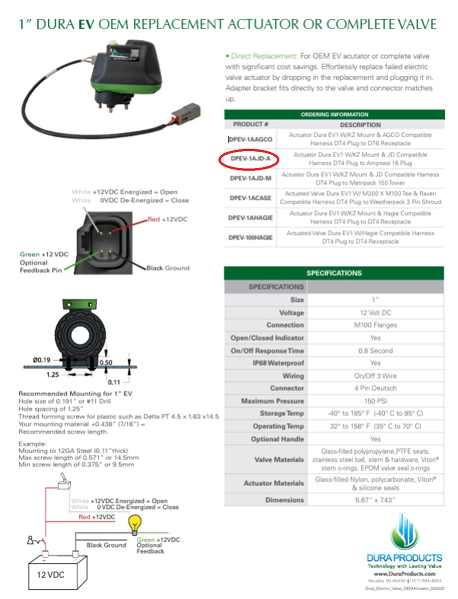 Dura Products Replacement Actuator For OEM John Deere AKK59162 (Models R4030, R4038, R4044, R4045) - DPEV-1AJD-A