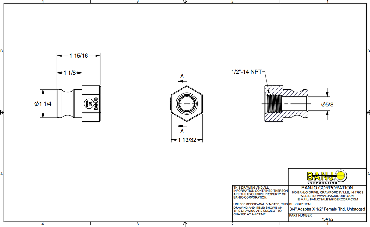 Banjo Poly Cam Lever Coupling 3/4" Male Camlock X 1/2" Female NPT - 75A1/2