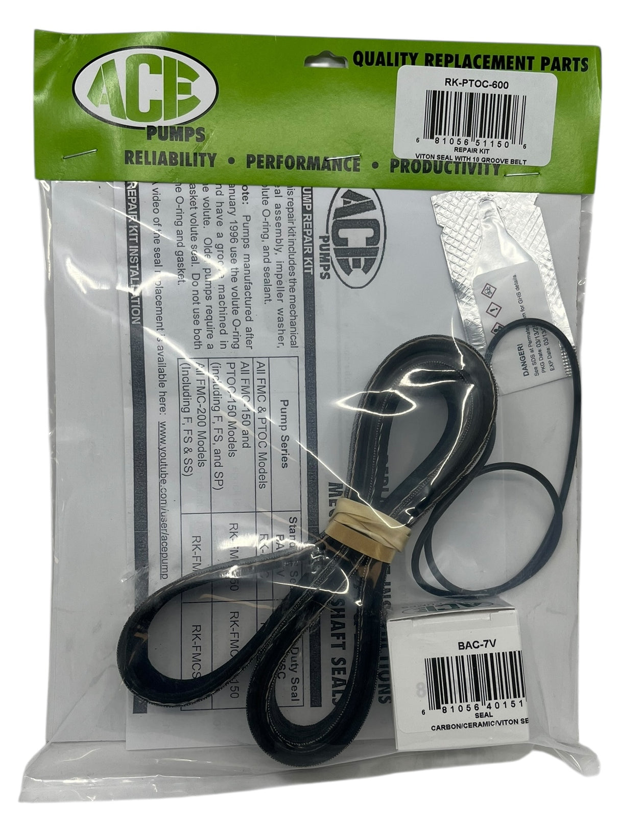 Ace Pumps Repair Kit for Belt Driven Centrifugal PTOC-600 Series Pump - RK-PTOC-600