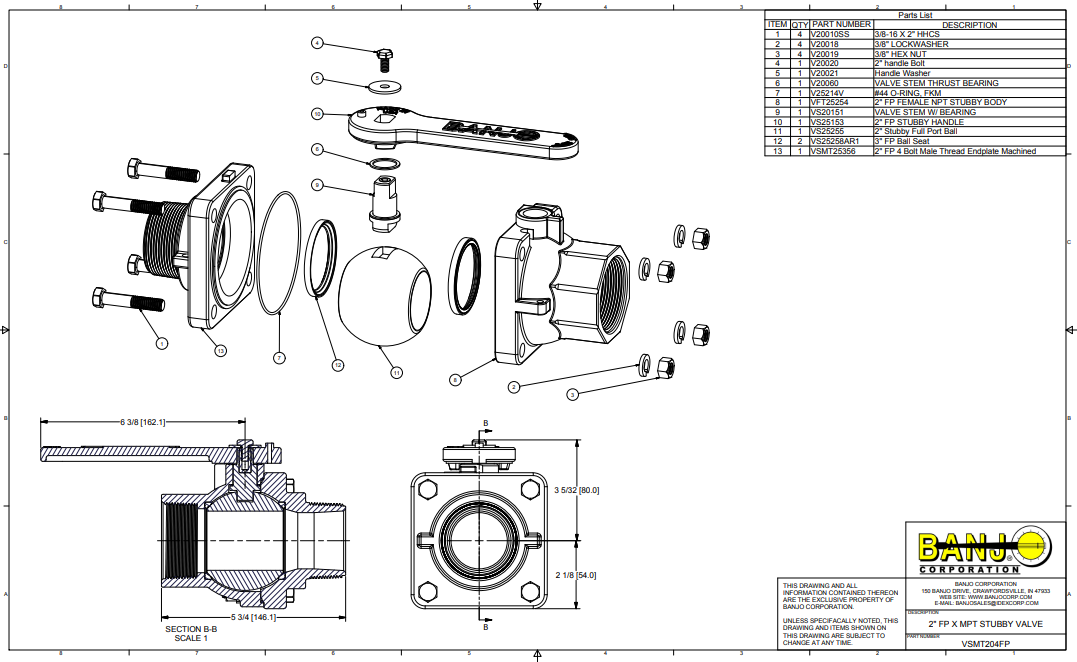 Banjo Poly Full Port Subby Valve 2" Male NPT X 2" Female NPT - VSMT204FP