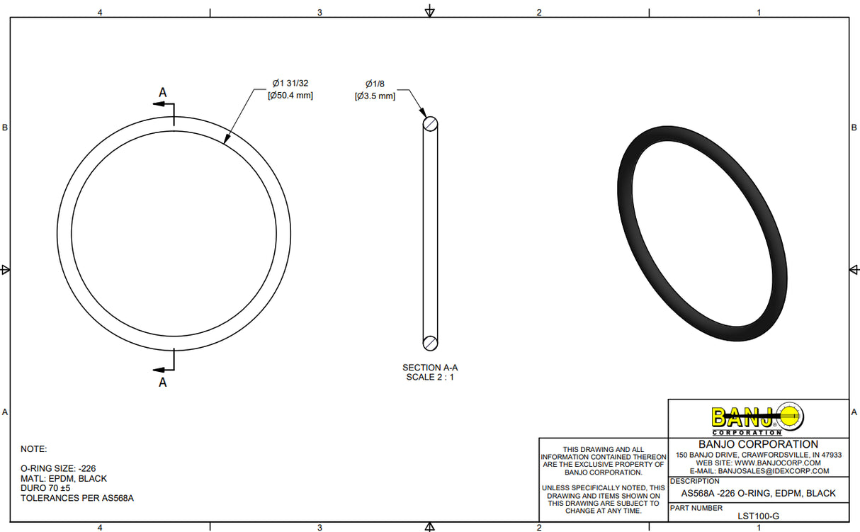 Banjo EPDM T Strainer Gasket for ¾" & 1" Strainers - LST100-G