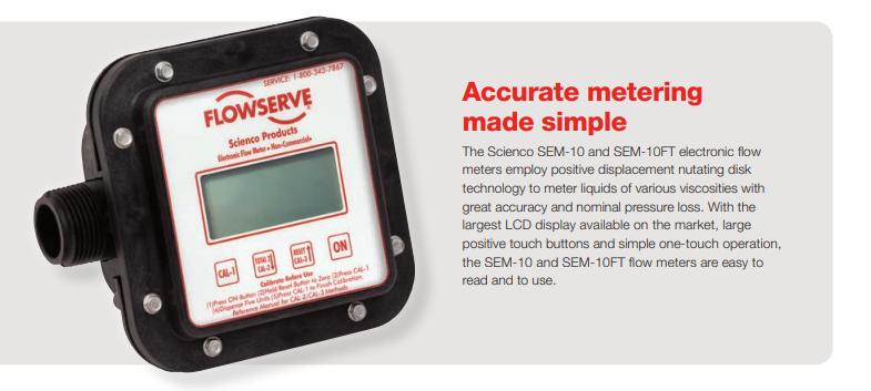 Flowserve Scienco Fixed Mount Electronic Flow Meter 1" MPT Connections - SEM-100