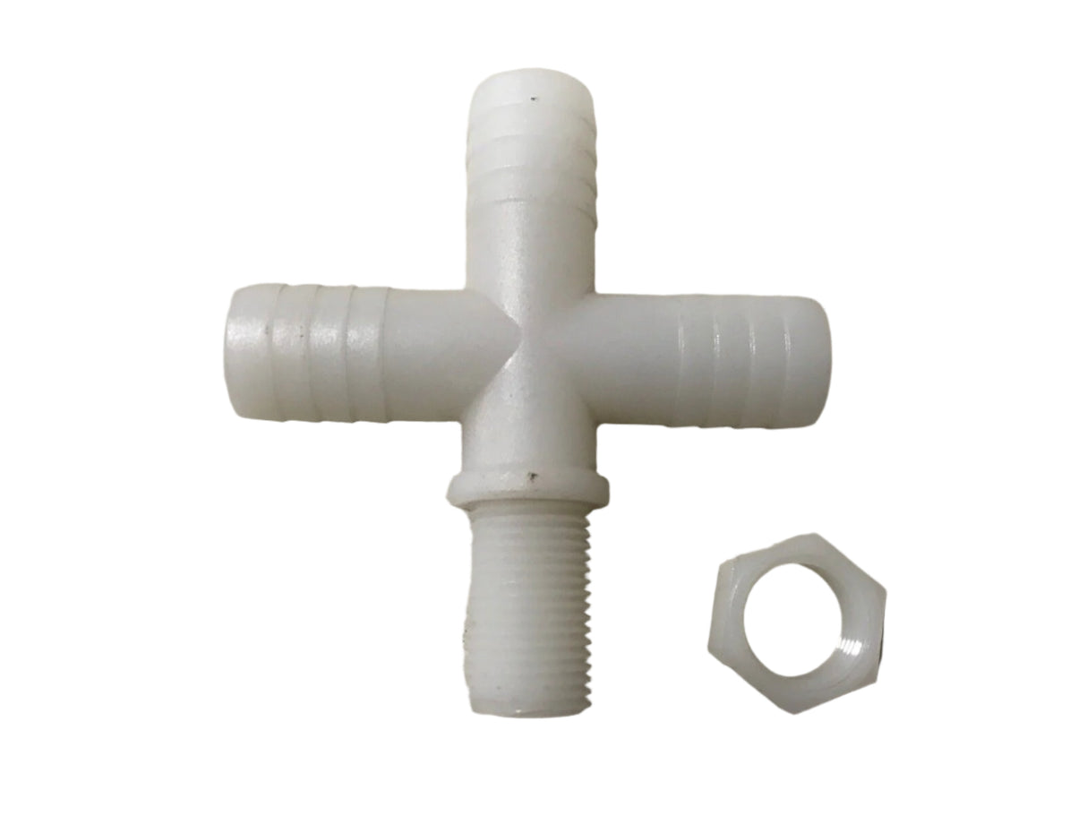 Hypro 11/16" NT x 3/4" Hose Barb Cross with B12 Nut - T34C