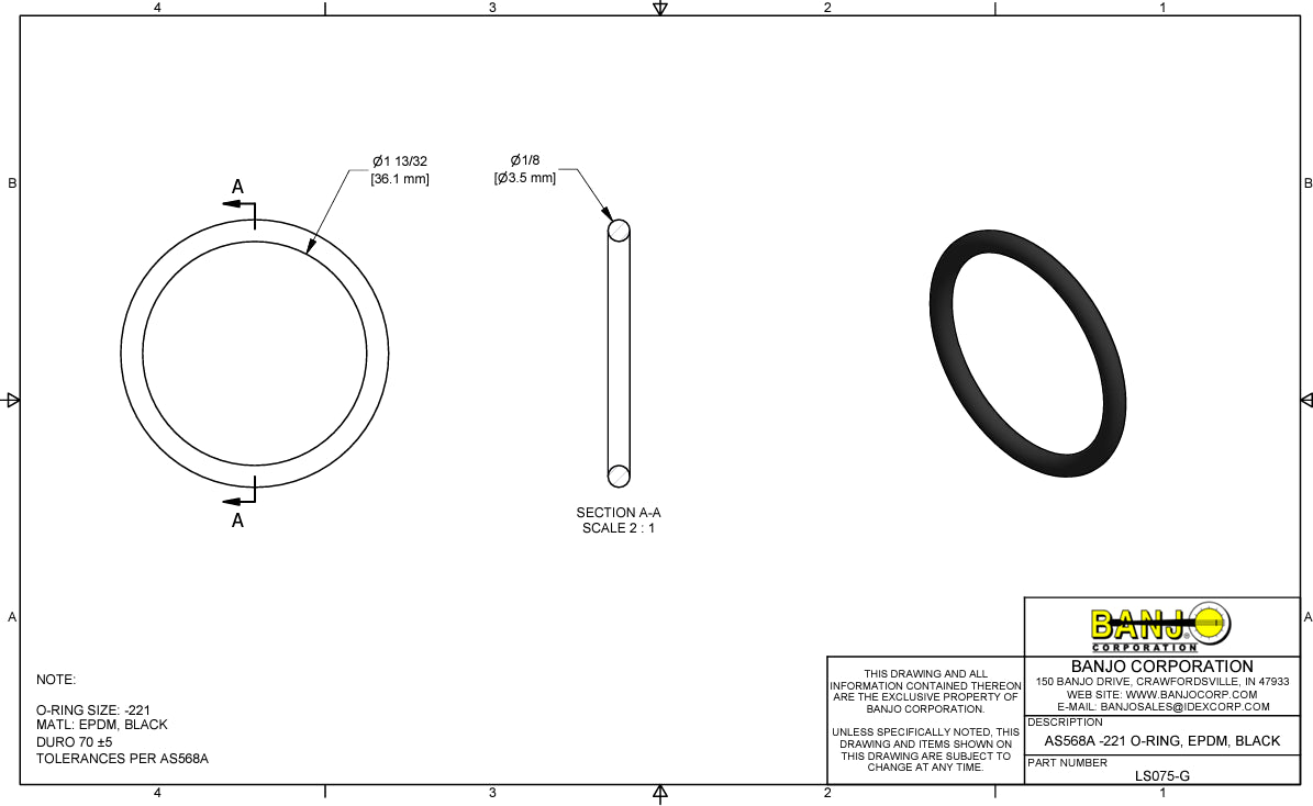 Banjo Line Strainer Gasket O-Ring for Y Strainer Bowl 1/2" - 3/4" - LS075-G