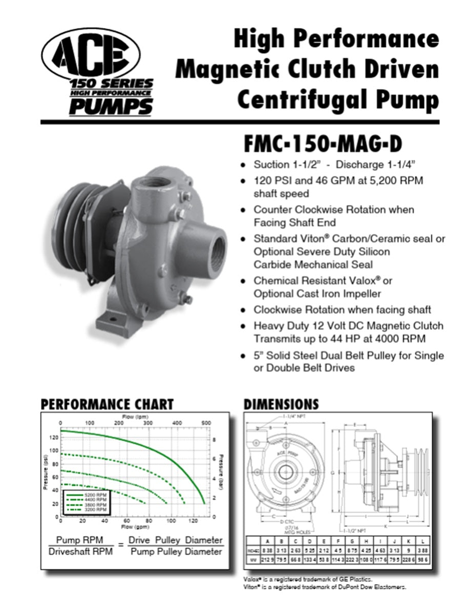 Ace Pumps Magnetic Clutch Driven Cast Iron Centrifugal Pump 1-1/2" x 1-1/4" - FMC-150-MAG-D