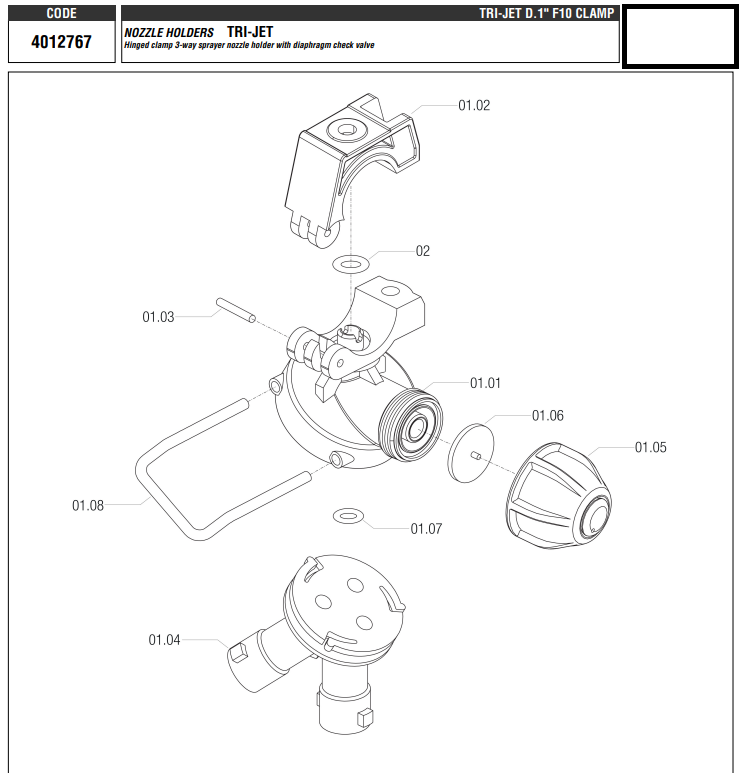 Hypro Turret Style Triple Nozzle Body for 1" Wet Boom, Diaphragm Check - 4012767