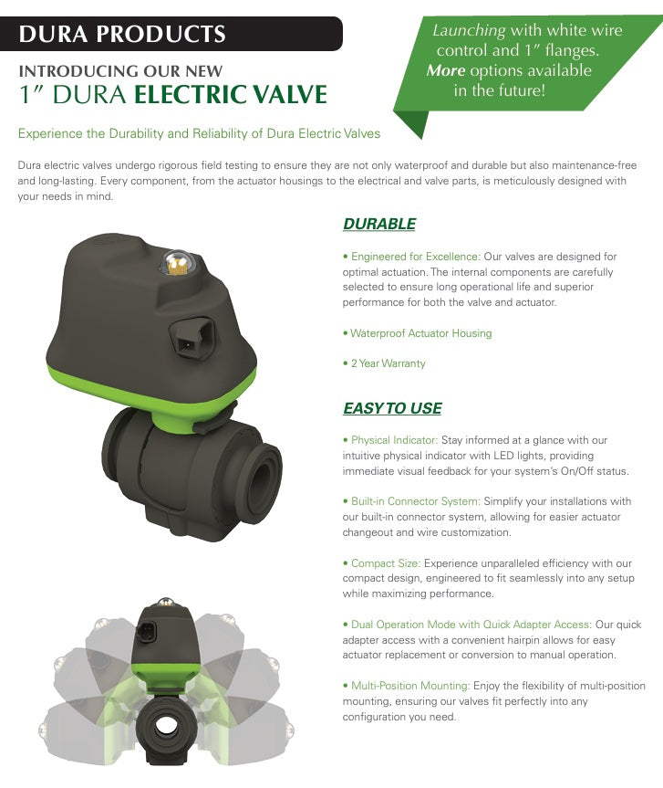 Dura Products 1 Inch Electric Manifold Valve 12 VDC, 0.8 Sec, ON/OFF - DPEV-100
