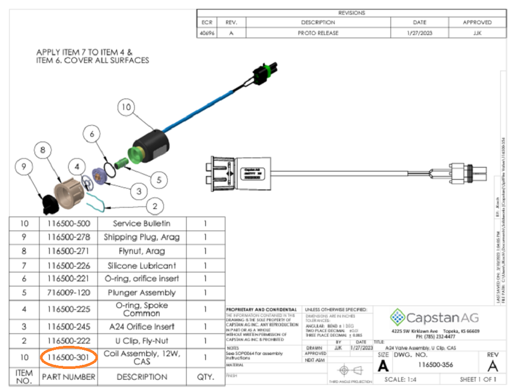Capstan AG SpitFire Coil for Arag/TeeJet/Wilger 12-Watt 24 Series - 116500-301