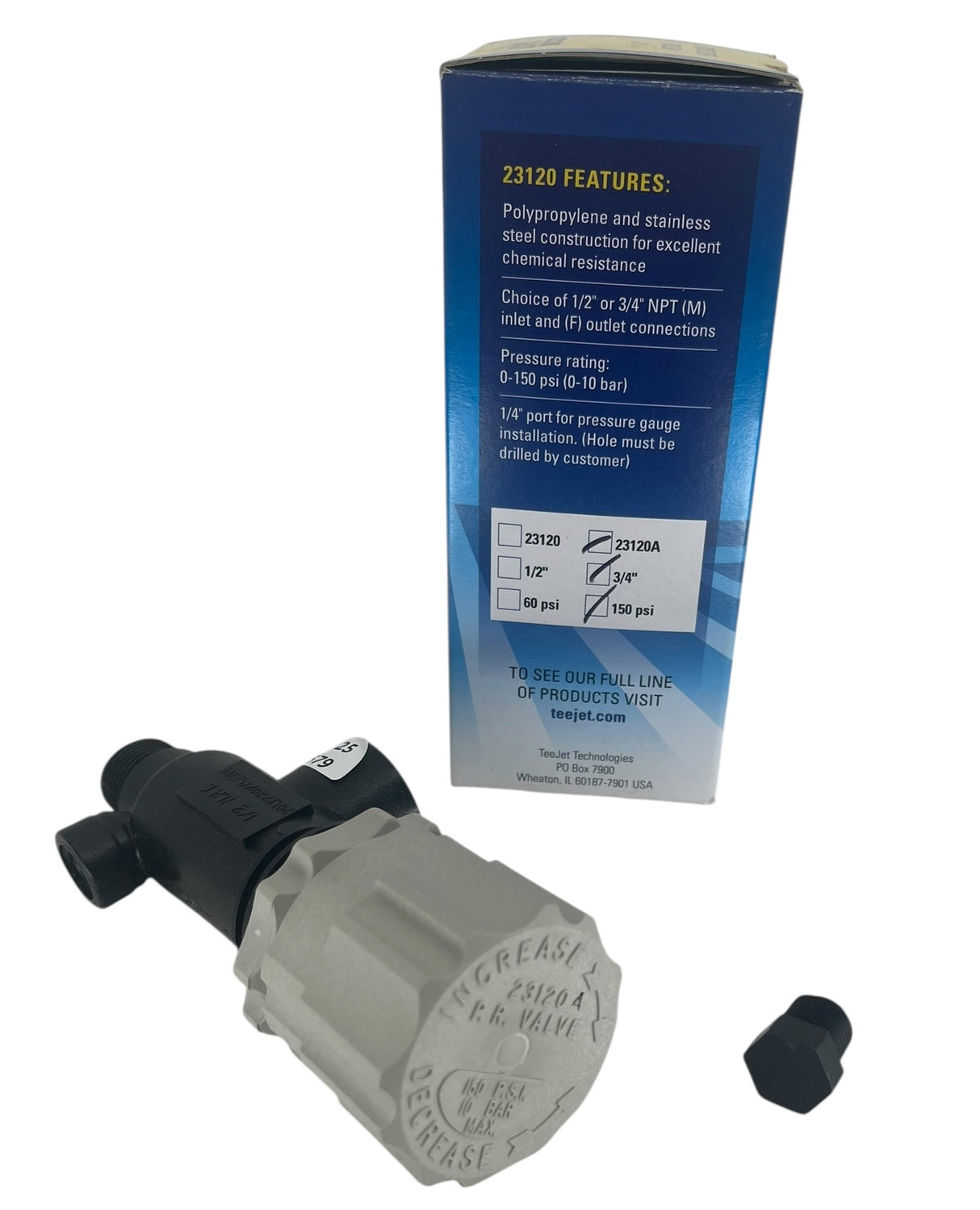 TeeJet Manual Pressure Relief Regulating Valve Max 150 PSI - 23120A-3/4-PP