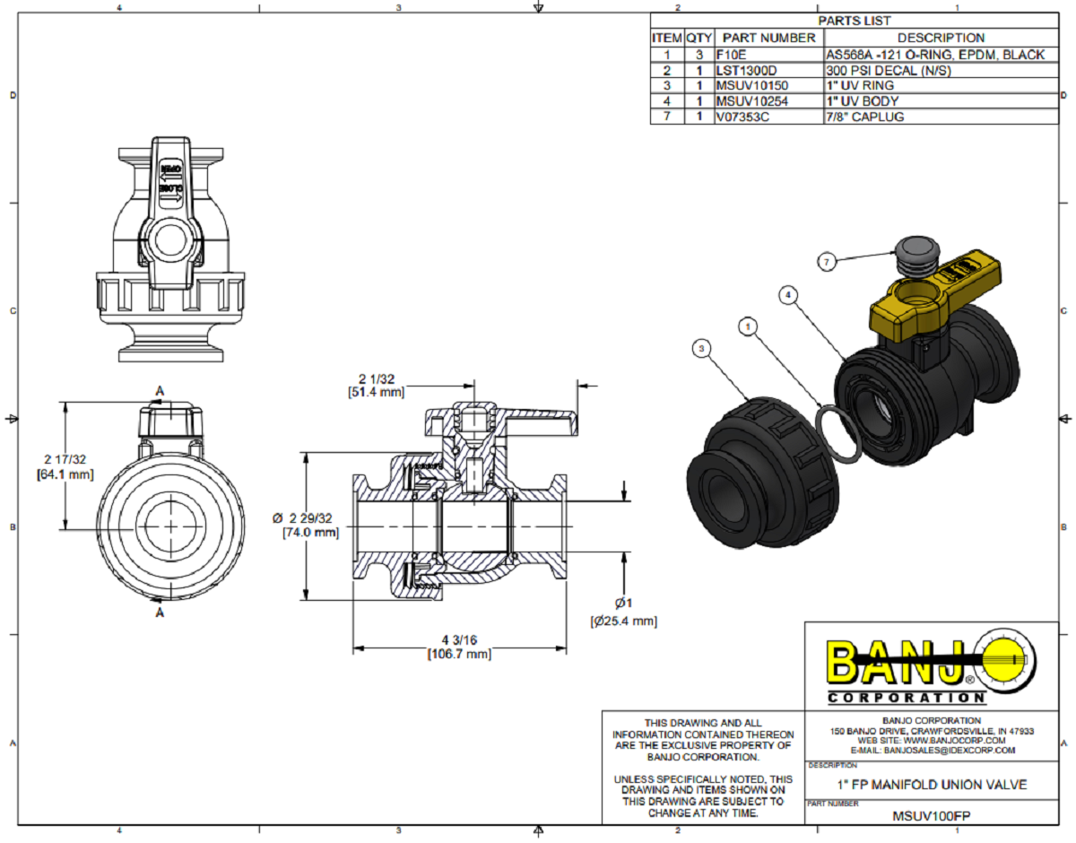 Banjo 1in Full Port Manifold Flange Single Union Spinweld Valve - MSUV100FP