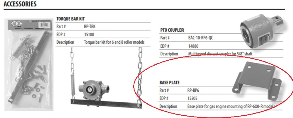 Ace Pumps Steel Baseplate Kit For Gas Engine Mounting Of 6-Roller Pump - RP-BP6