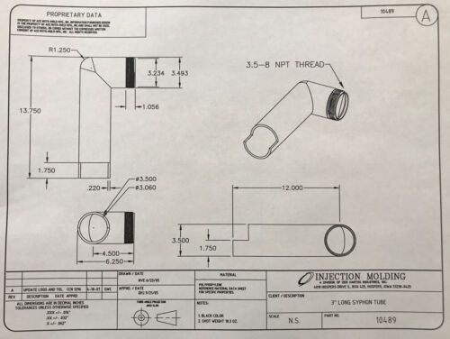 Ace Roto-Mold 3 Inch Male NPT X 12 Inch Long Syphon Tube - 10489
