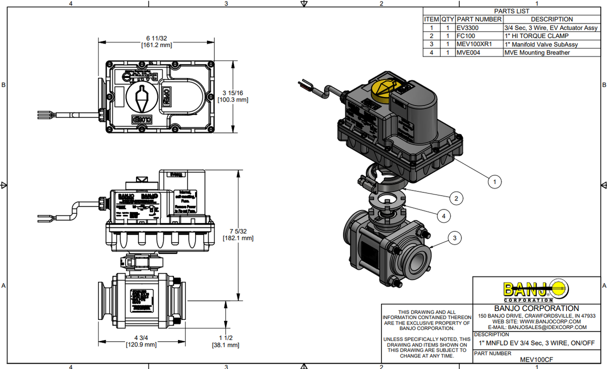 Banjo 1 Inch Full Port Manifold On/Off Electric Valve - MEV100CF