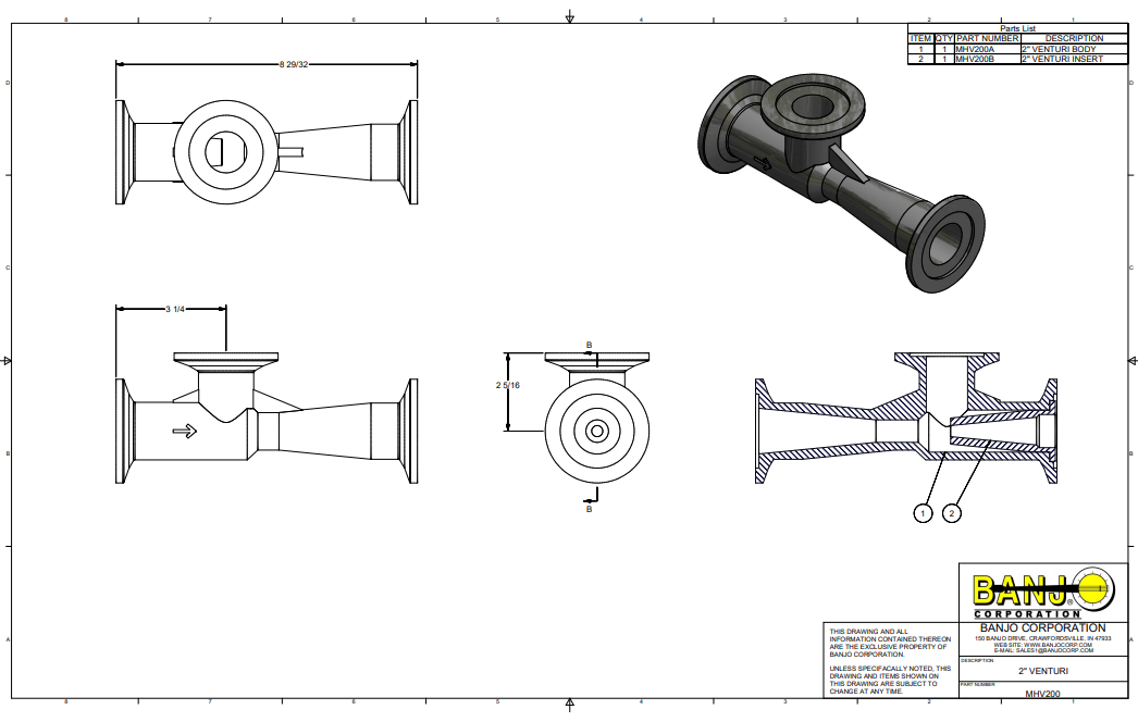 Banjo 2 Inch Manifold Flange Inductor with 1-1/2" Port - MHV200