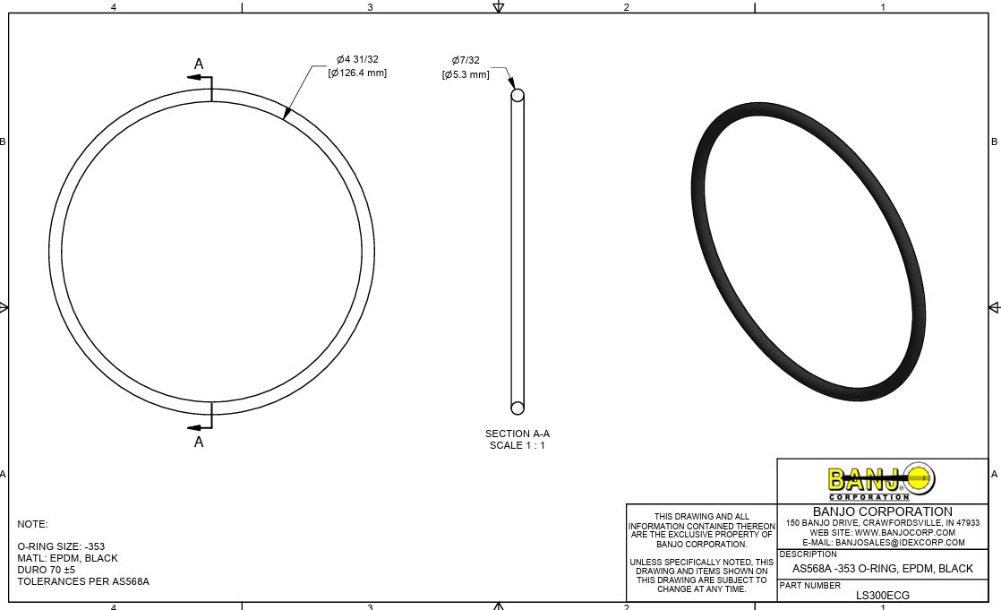 Banjo 3 Inch Line Strainer EPDM Gasket For End Cap - LS300ECG