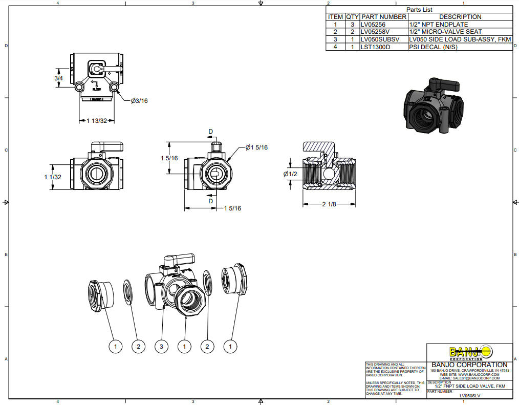 Banjo Side Load Poly Micro Valve 1/2" Female NPT - LV050SLV