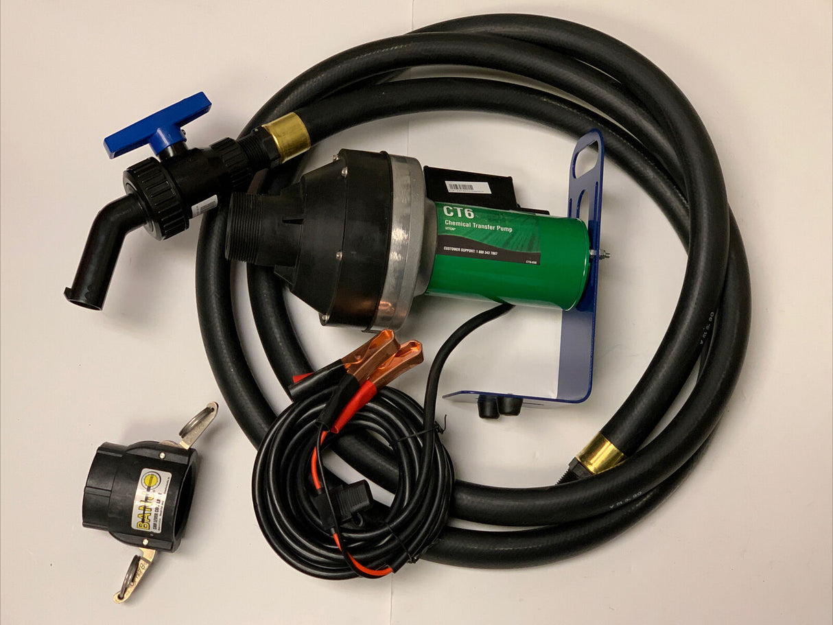 FlowServe 12 Volt CT6 Viton Chemical Pump With Hose, Valve, Spout, Bracket, 2"QC - CT6-1V5BA-005
