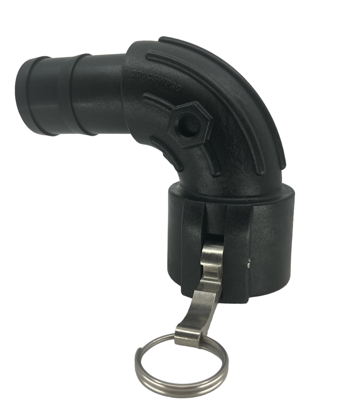 TerreMax Poly Camlock 2 inch Female Coupler x 2 inch Hose Barb Sweep - 200CSWP90