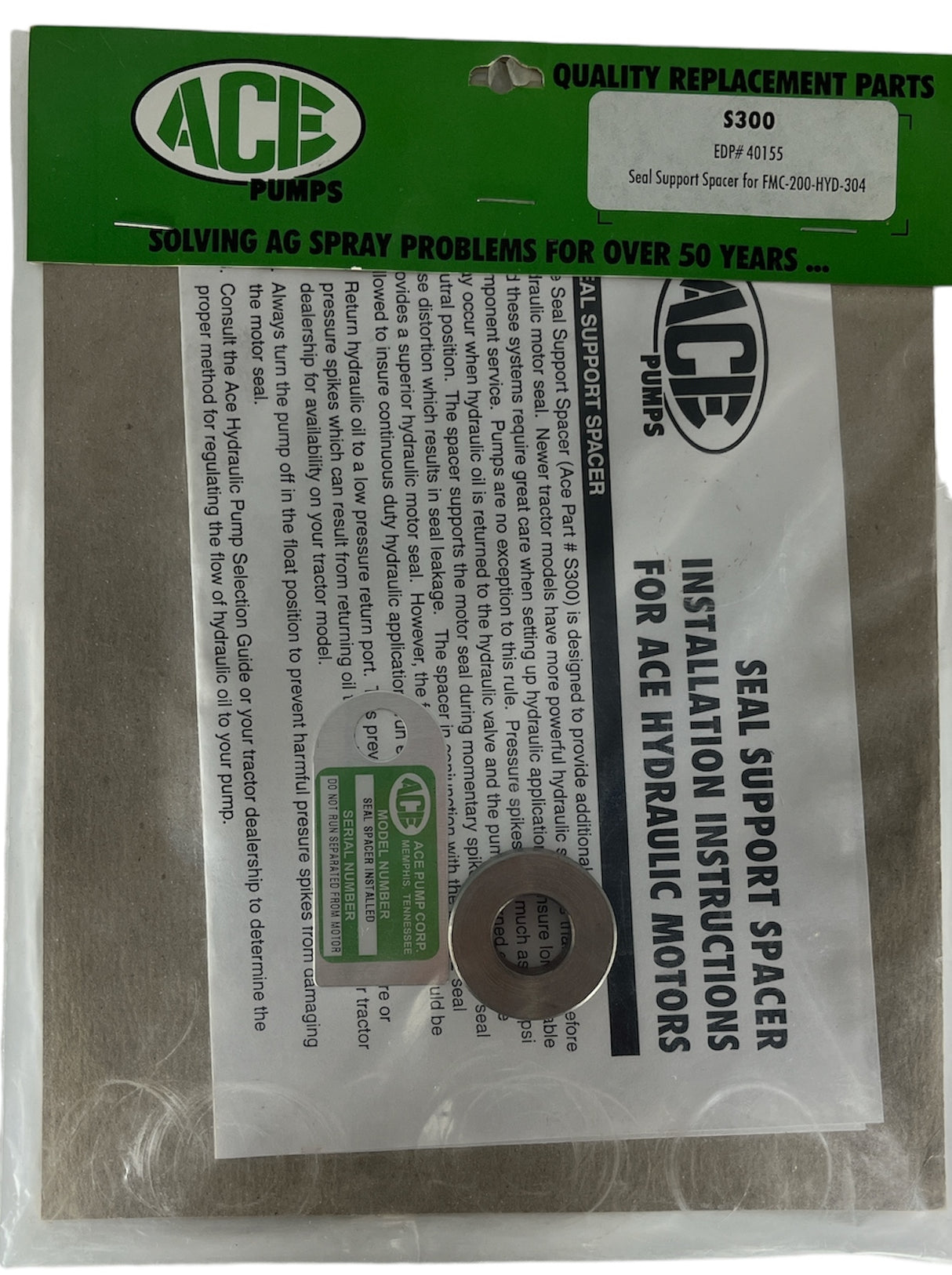 Ace Pumps Seal Support Spacer for 300 Series Hydraulic Lip Seal - S300 (40162)