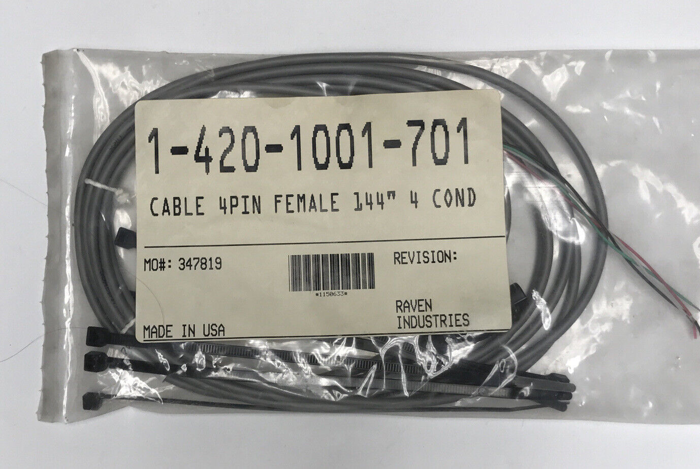 Raven Precision 144 inch 4 Pin Female - 4 Cond Power Cable - 420-1001-701