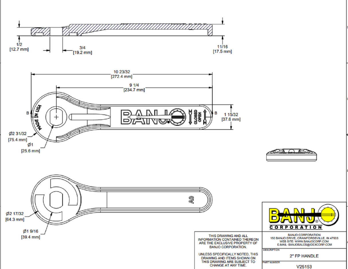 Banjo Replacement Valve Handle for 2", 3", & 4" Full Port Valves - V25153