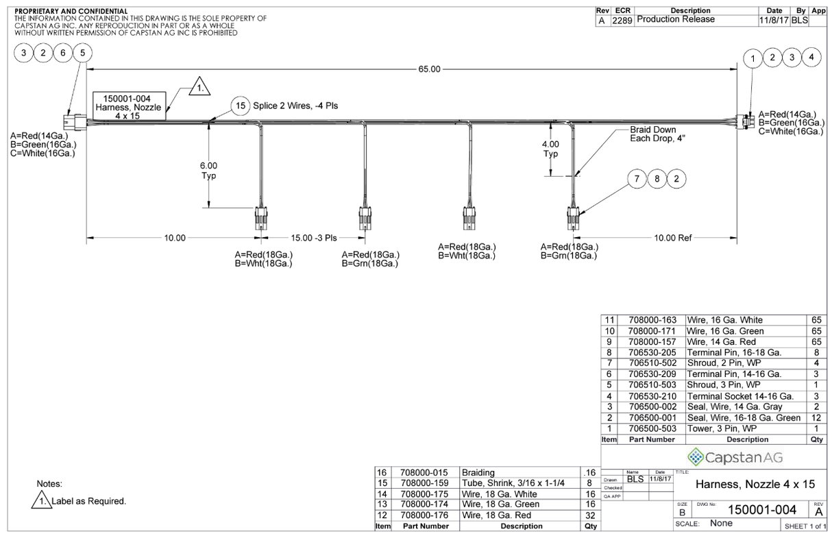 Capstan AG Nozzle Harness For EVO System 4' x 15' - 150001-004