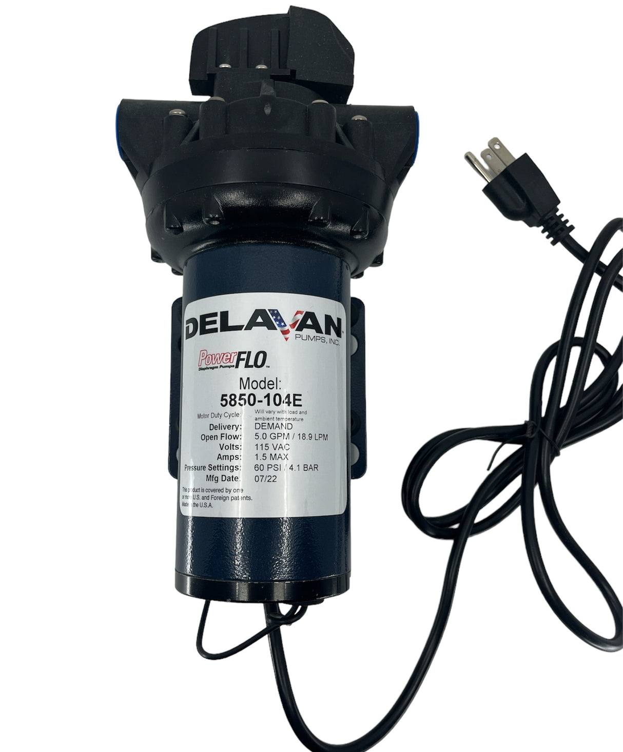 Delavan PowerFlo Self Priming Diaph Pump, 5 GPM, 115 Volt, 1/2" FPT - 5850-104E