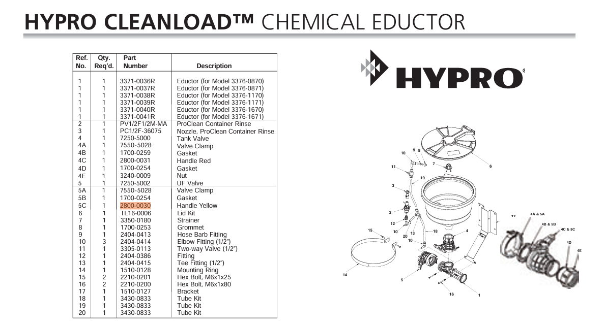Hypro Yellow Tee Valve Handle for Cleanload Chemical Eductor - 2800-0030