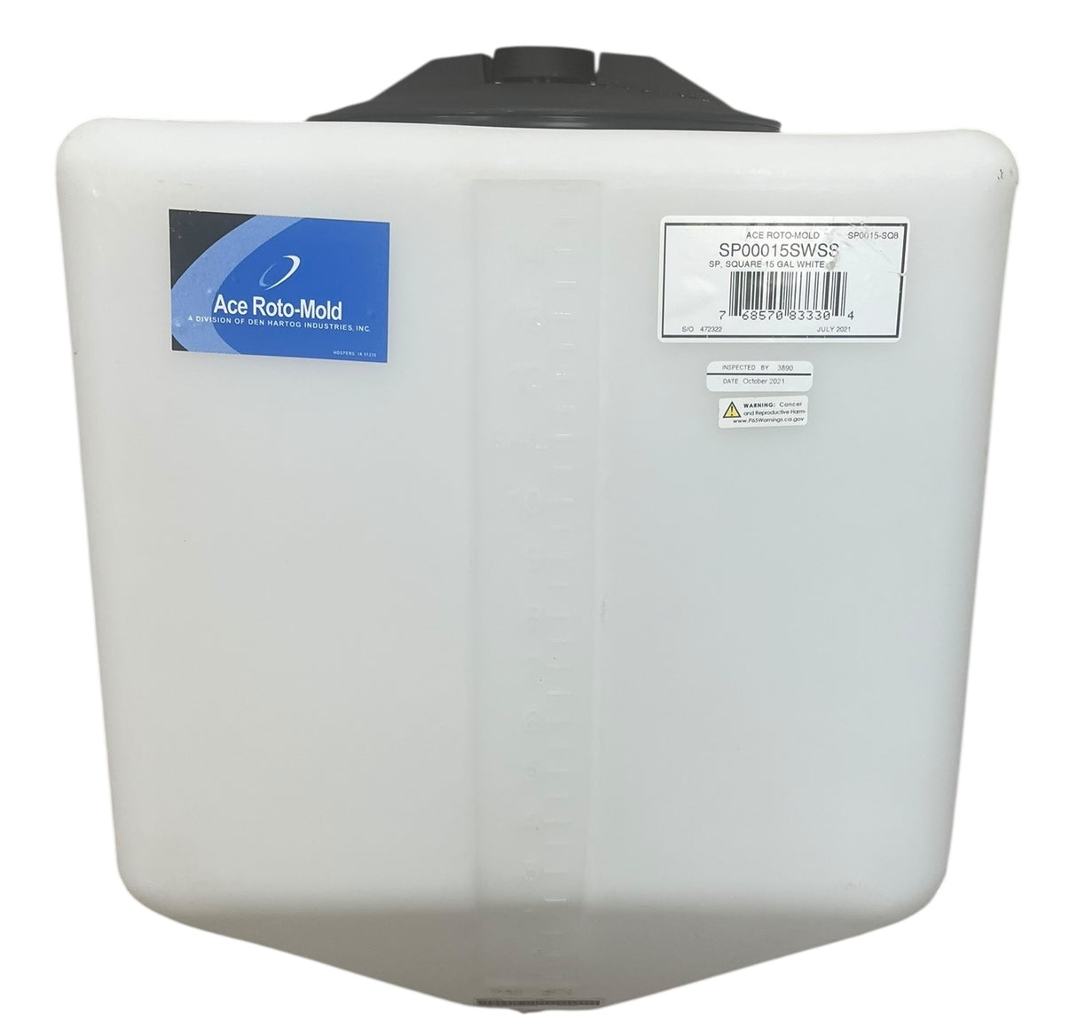 Ace Roto-Mold Sloped Bottom 15 Gallon Square Rinse White Tank 8" Lid - SP0015-SQ8