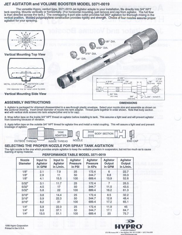 Hypro Polypropylene Jet Agitator 3/4" - 3371-0019