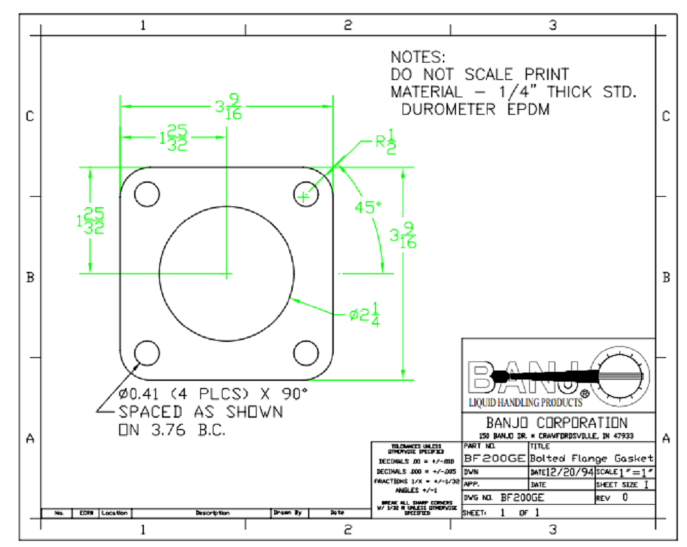 Banjo EDPM Gasket For Bolted Tank Fittings 1-1/2" and 2" - BF200GE