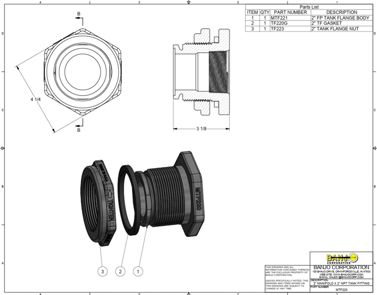 Banjo Manifold Bulkhead Poly Fitting 2 Inch Manifold X 2 Inch FNPT - MTF220