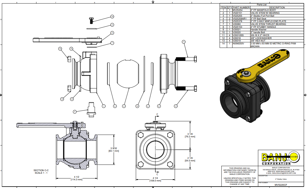 Banjo 2 Inch Full Port Manifold Flange Valve with FKM Seals - MVS220CF