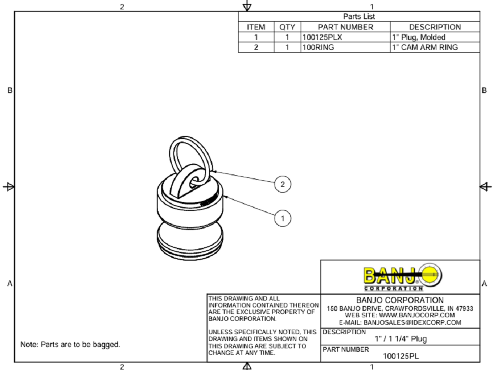 Banjo 1 inch Poly Cam Lever Plug - 100125PL