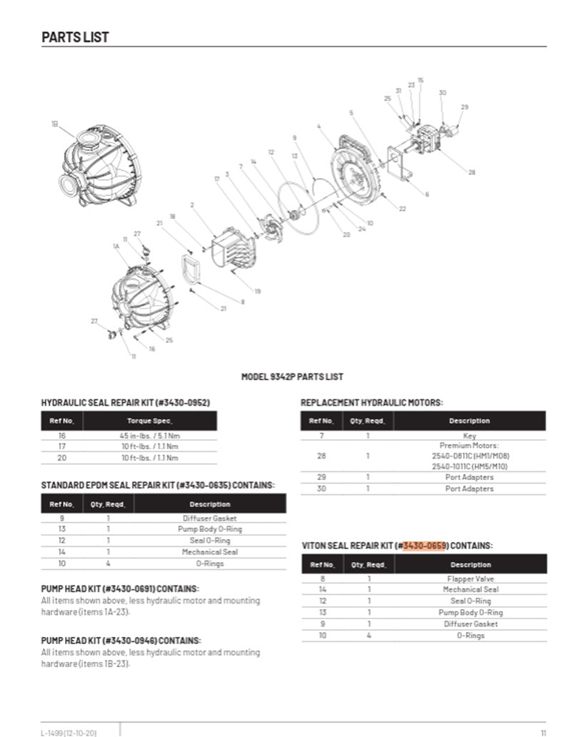 Hypro Viton Seal Kit For 2 Inch Poly Transfer Pump 1540 And 9342 Series - 3430-0659