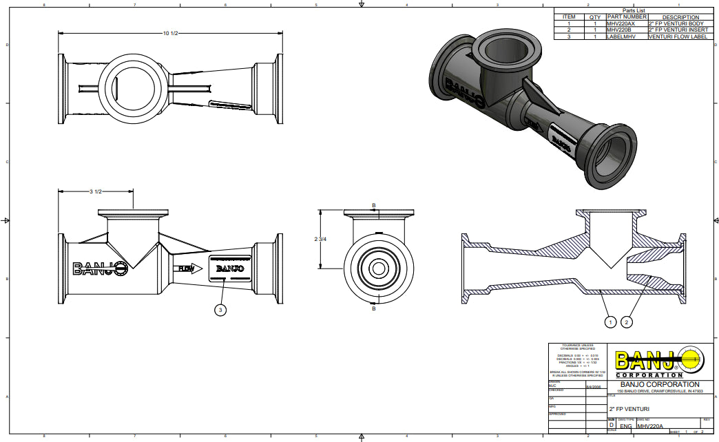 Banjo 2 Inch Full Port Manifold Flange Inductor - MHV220A