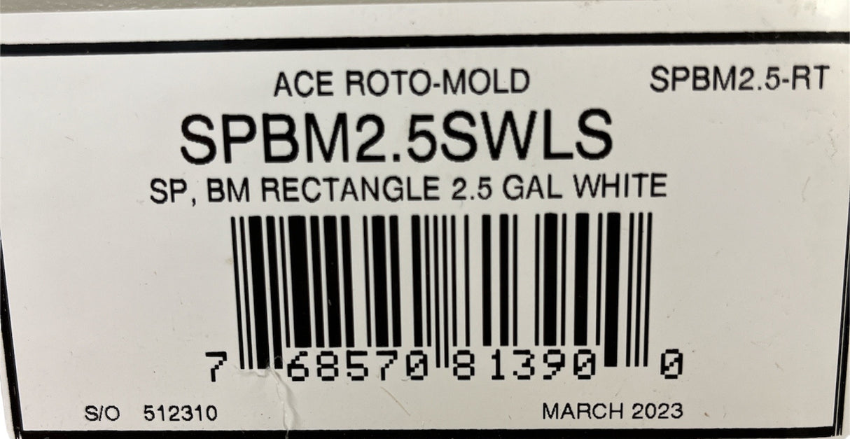 Ace Roto-Mold Rectangle Blow Molded Cone Bottom White Tank 2.5 Gallon - SPBM2.5-RT
