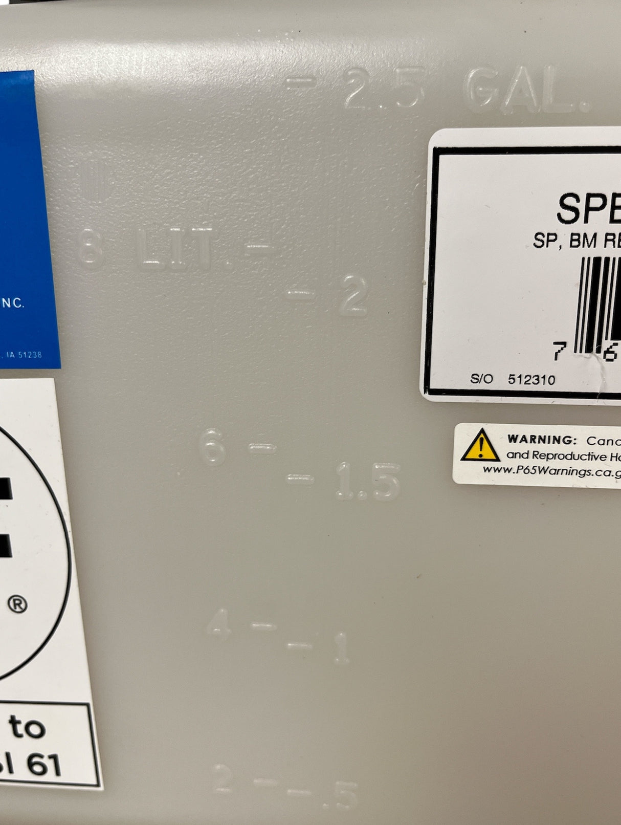 Ace Roto-Mold Rectangle Blow Molded Cone Bottom White Tank 2.5 Gallon - SPBM2.5-RT