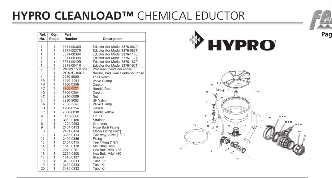 Hypro Red Tee Valve Handle for Cleanload Chemical Eductor - 2800-0031