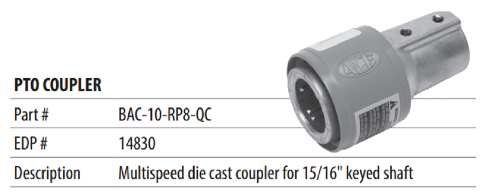 Ace Pumps Multispeed PTO Quick Coupler For 15/16" Shaft - BAC-10-RP8-QC (14830)