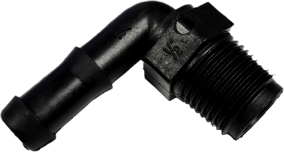 Banjo 90 Degree Poly Hose Fitting 1/2" Male Thread X 1/2" Hose Barb - HB050-90