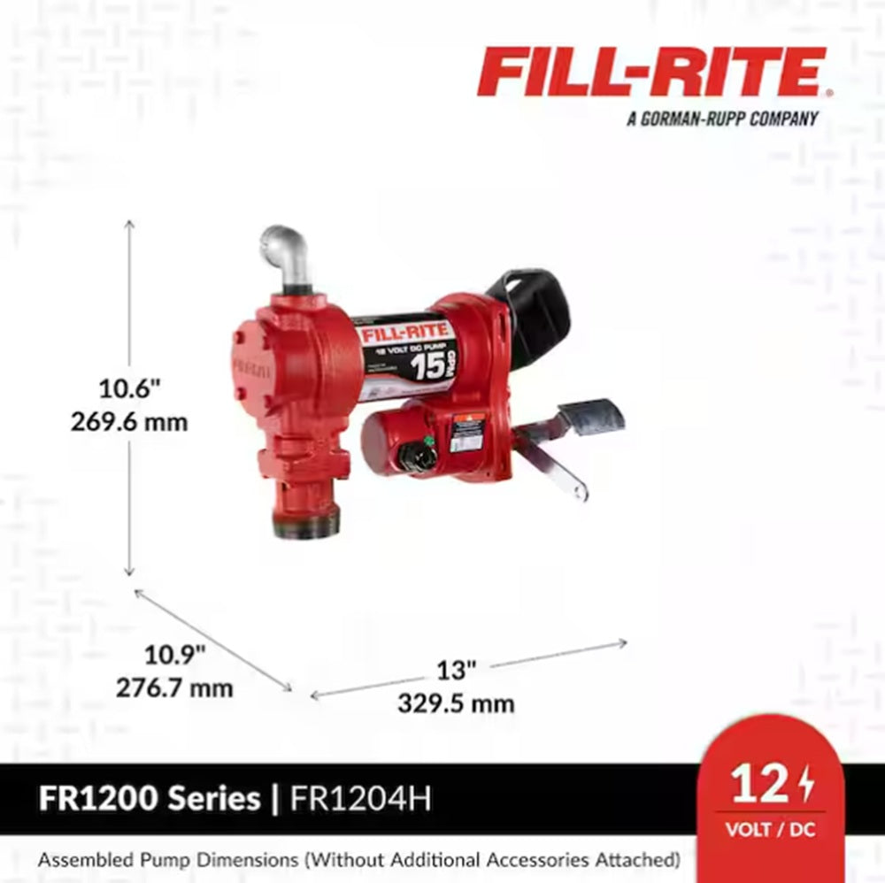 Fill Rite 15 GPM 12 Volt DC Cast Iron 1 Inch Fuel Transfer Pump, 1/4 HP (Pump Only Model) - FR1204H