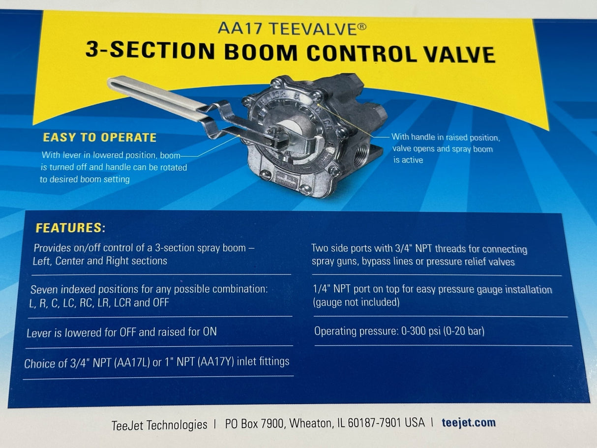 TeeJet Manual Controller for 3 Section Boom, 1" FNP Inlet - AA17Y