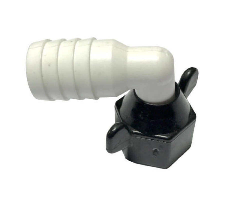 Shurflo Swivel Hex Wingnut Elbow Fitting, 1/2" NPT-Female x 3/4" Barb - 234-3946