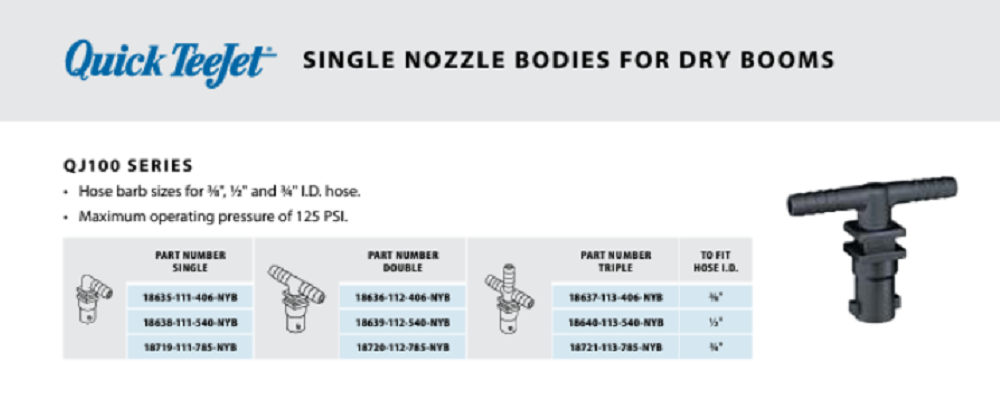 TeeJet Single Hose Shank Elbow Nozzle Body QuickJet, 3/8" HB - 18635-111-406-NYB