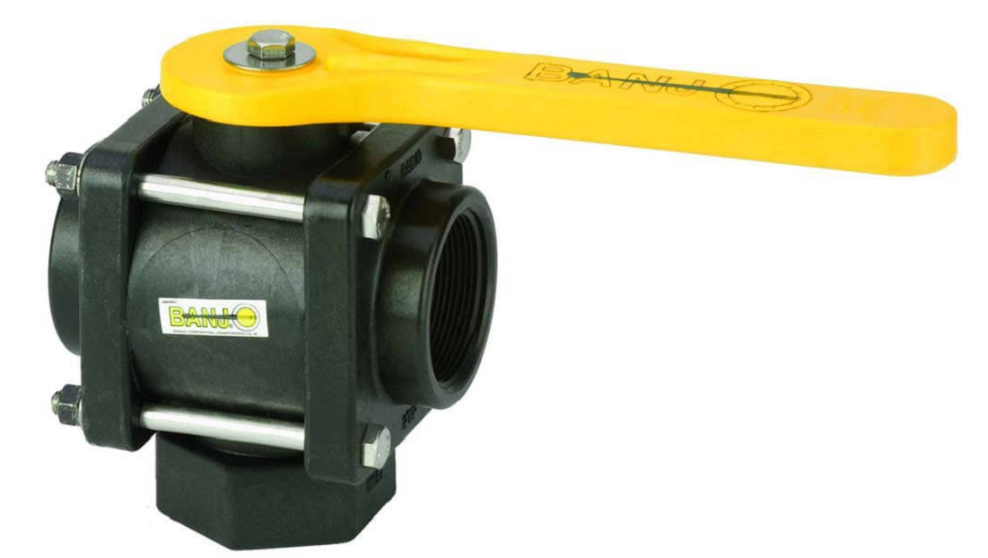 Banjo 2 Inch FPT Full Port Poly 3-Way Bottom Load Ball Valve - V200BL