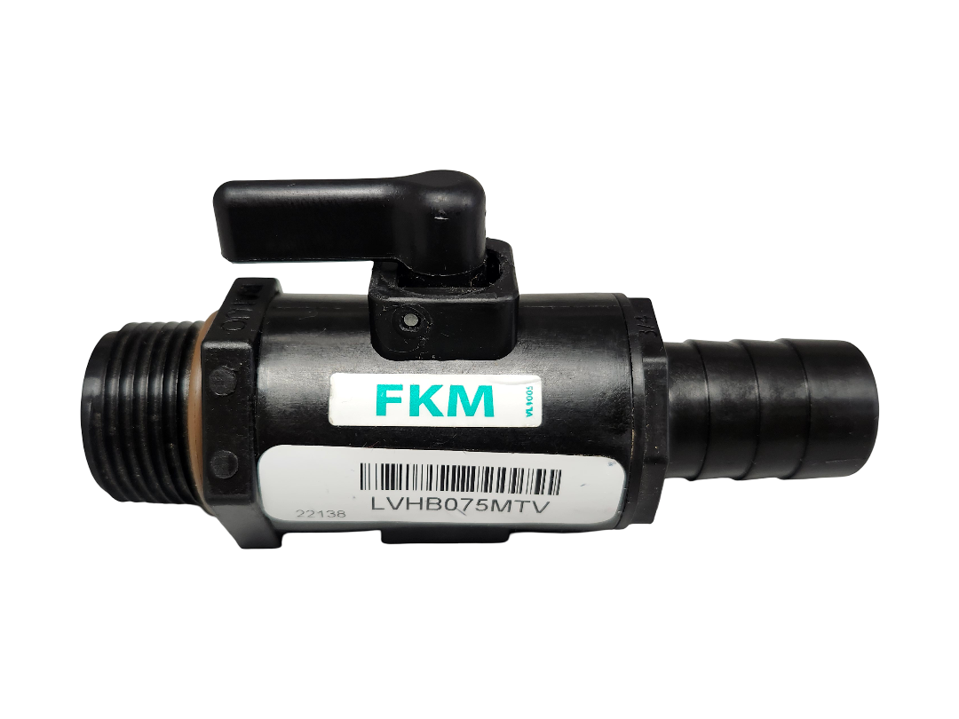 Banjo Micro Valve 3/4" Hose Barb x 3/4" Male NPT, FKM - LVHB075MTV